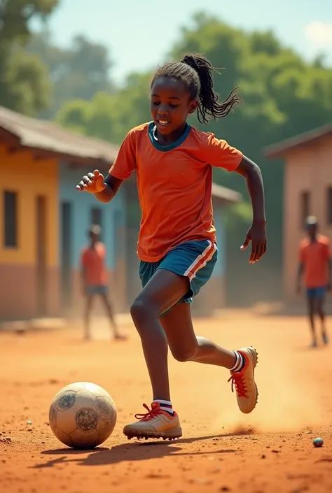 African girl rens trained football 