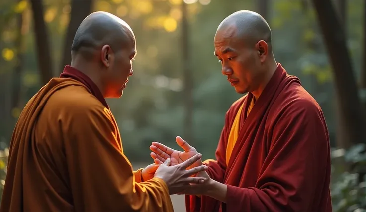 A monk teach monk student create like realistic