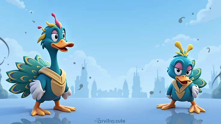  two cartoon ducks standing next to each other, banner,  background image , plain background, the title, website banner, arena background, Fortnite Skin, epic background,  next generation , Fortnite, empty background,  plain background ,  medium plan of tw...