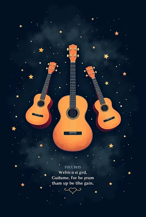 Make a logo mode image of where in the sky 
 There is a guitar, a mandolin and a ukulele., And a biblical phrase