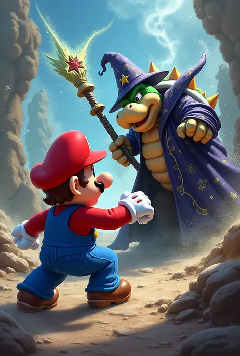 Mario fighting with the wizard Koopa