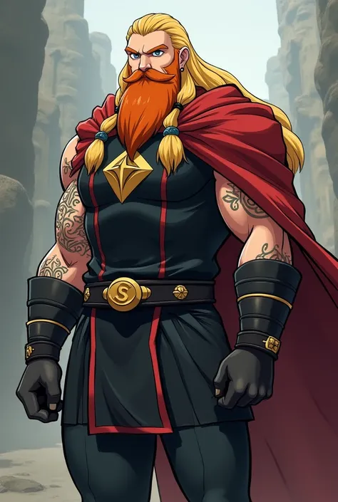 Un viking blond, cheveux longs, barbe rousse membre de la team rocket