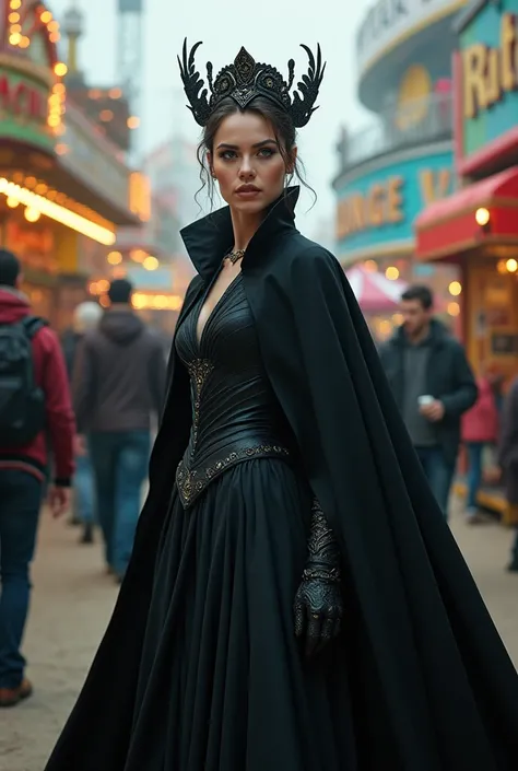 A woman at the carnival dressed as Agatha Harkness