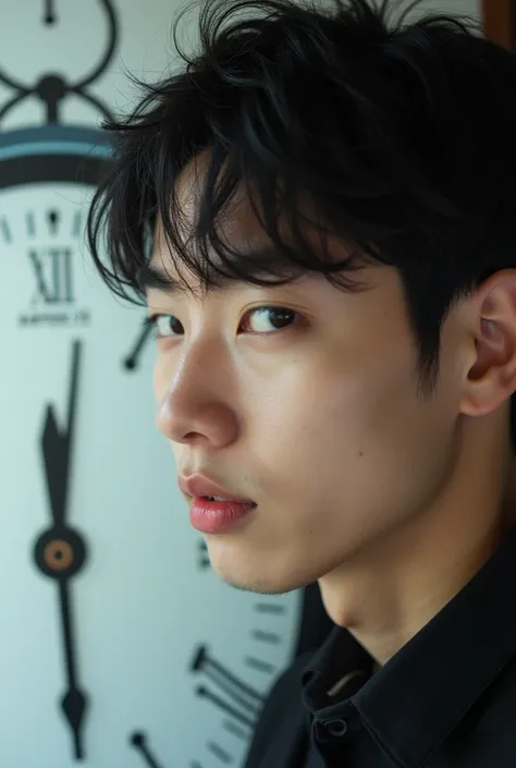 a close up of a person with a clock on a poster, wonbin lee, kim doyoung, hyung tae, steven jung, jinyoung shin, yanjun chengt, taejune kim, shin jeongho, jungkook, jung jaehyun, siwoo kim, jaeyeon nam, hong june hyung, headshot profile picture, wan adorab...