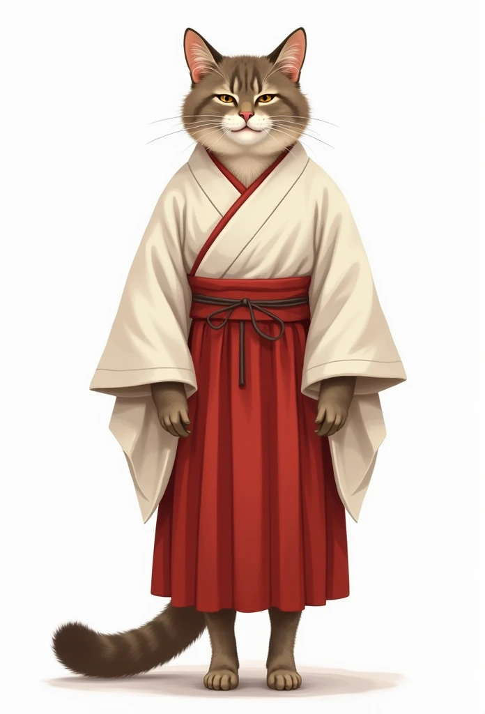 cat wearing kimonos👘, tall, mature, simple red and white kimonos, simple white background, traditional japanese costume, tight-fitting outfit, simple, frontal, long legs , (smiling mouth: 1.0)