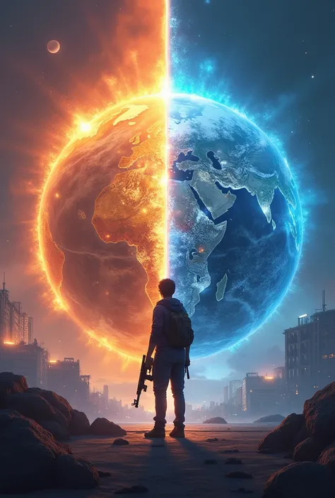 "A symbolic image representing a gamer who loved Free Fire but left due to the changes made by Garena. The scene shows a character standing in front of a split world. On one side, the old Free Fire environment is filled with nostalgic elements like the old...