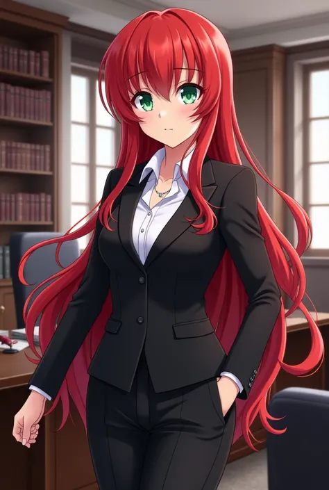 Rias Gremory from high school dxd wearing a lawyers outfit