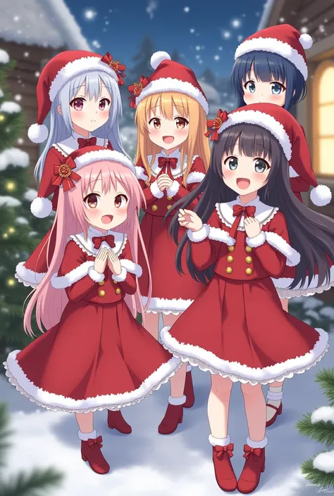 5 anime character with christmas dress on