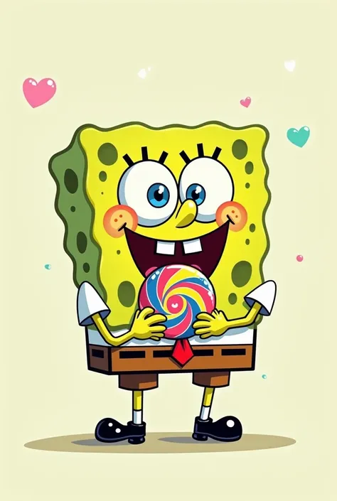 I want a picture of spongebob being green and holds a lollipop 