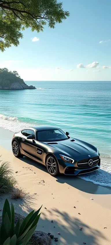 Next to the Mercedes car next to the sea  