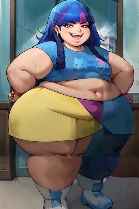 masterpiece, best quality, score_9, score_8_up, score_7_up, source_anime, full body, 1girl, Asian, midriff, smug, smile