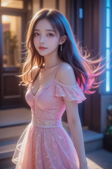  Beautiful Virtual Idols  ,  Detailed Digital Avatars  ,  Bright Holographic Figure , Clear Sparkling Skin  ,  detailed facial features , Cute smile , Delicate expression,  Long Flowing Hair ,  elegant pose  ,  Surreal Futuristic Environments  ,  Polygonal...