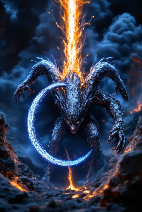 (aidmafluxpro1.1), a hyper realistic blue Dragon, sharp claws, breathing fire, volcanic background, highly detailed, dramatic lighting, cinematic composition, epic scale, masterpiece, photorealistic, 8k, best quality, ultra-detailed