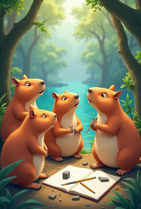 Capybaras taking in drawings