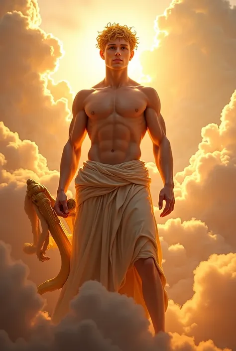 god apollo. man, 25 years, blonde, strong, not. ultra-realistic image. 