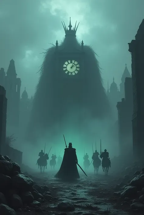 "In a cursed battlefield of endless fog and ruins, a fearless hero faces an enraged shadowy monarch representing England. The bosss dark crown is cracked, and his black sword Excalibur Noire drips with dark energy that corrupts the very ground it touches. ...