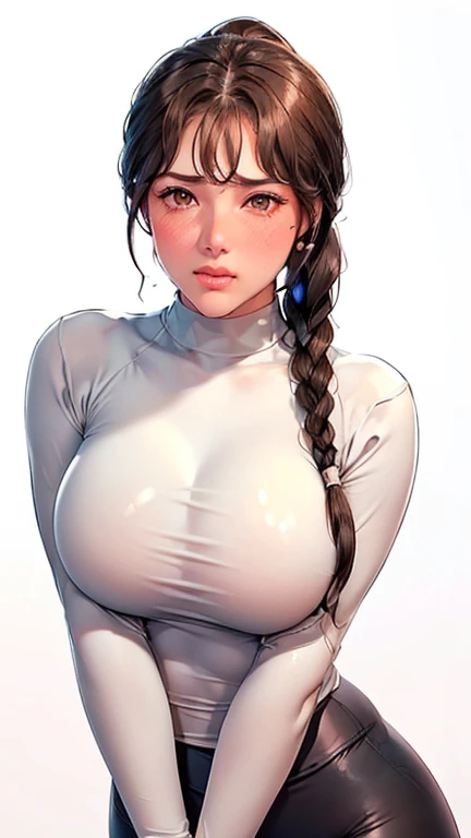 (（（  Perfect Body ,White and tender skin,（（（Black yoga clothes, Long Sleeve Yoga Suit, Yoga Pants）））,（（（ brown eyes, braid,  long hair, braided ponytail, single braid, Over the shoulder ,  bangs,  blush, Lips）））,((masterpiece)), high resolution,(( best qua...