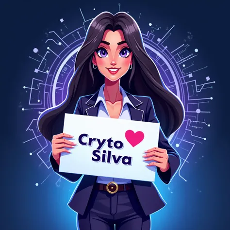 Linda garota com cabelo longo e oDesign for a YouTube channel cover focused on cryptocurrency, DeFi, and airdrops. The image should feature bold, modern elements representing the digital finance world. Include symbols like blockchain, crypto coins, and dec...