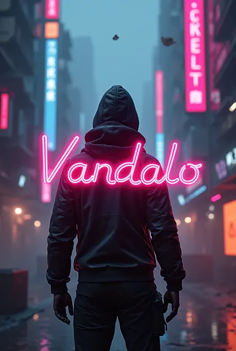 profile background with name VANDALO, with a cyberpunk style