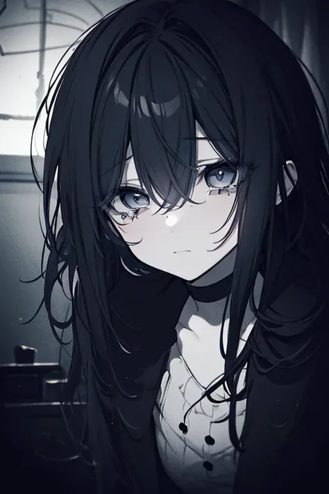 a lonely girl in a dark room, crying and curled up, depressed and suicidal expression, detailed face and eyes, moody lighting, high contrast, dark shadows, muted colors, dramatic atmosphere, 4k, highly detailed, photorealistic