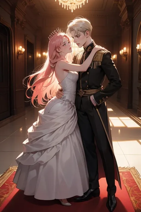 (absurdress, highres, ultra detailed, original character, HDR), ((best quality)), ((masterpiece)), (detailed), ((best quality)), ((masterpiece)), (detailed), ((best quality)), ((masterpiece)), (detailed), The royal couple, The Guy is a perfect blond, grey-...