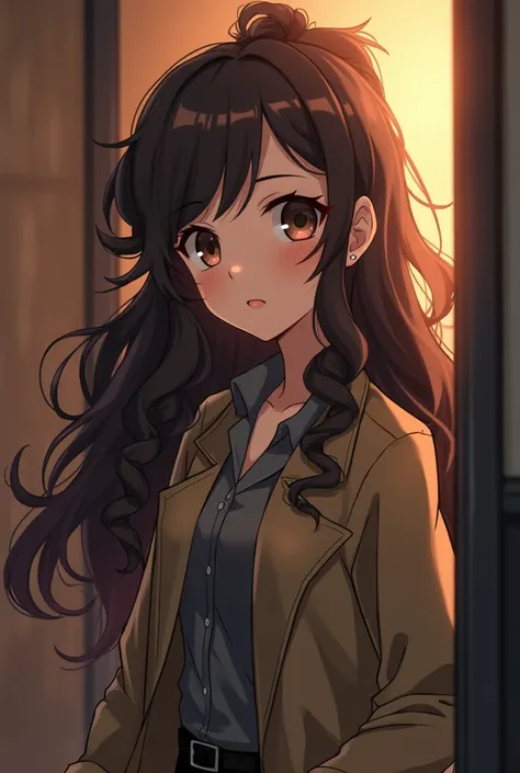  Anime character ,  a beautiful woman , tiny, and petite ,  Soft but strong .  Long-haired curls tied .  A detective without a costume .  Looks patient but firm .  Very intelligent and can do anything.