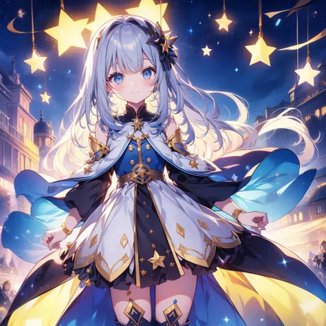  face close-up、 Front Standing Picture Facing the Audience 、vtuber-fullbody,かわいいstarの妖精、 cute face、Finest detailed face、 top quality 、 Highest Masterpieces、 best combination 、 Perfect Anatomy、 full body frontal portrait 、Front super detailed 、 very beautif...