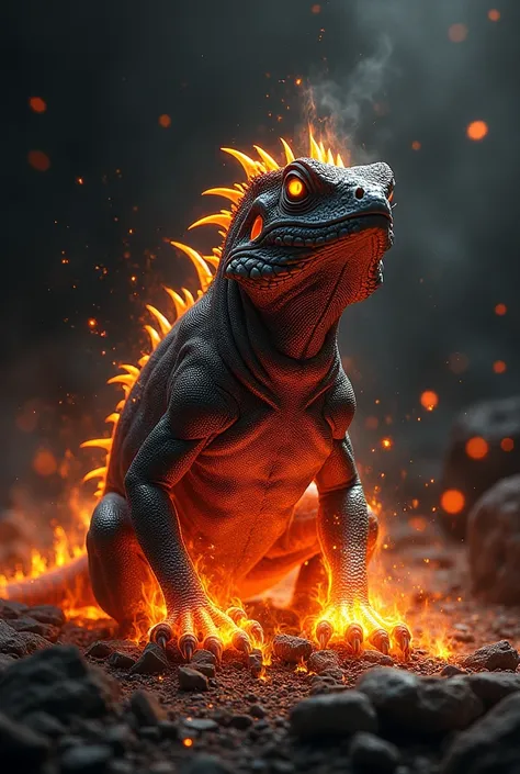 A lizard on fire in Black work 