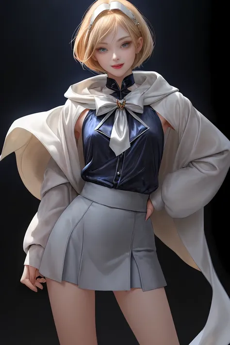 ( Pose standing against the gust at modern Sibuya-town :1.4),  top quality ,  super high-detailed ,  facing the camera with a holy smile 、 super detailed ,  photo realistic , Sharp Features,  very detailed,  Sharp Focus, (( anatomically perfect body))、((An...