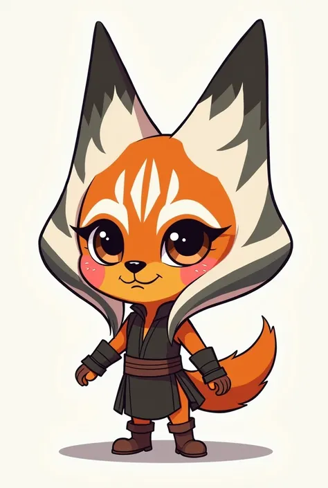 I want a mini Ahsoka that is animated,  not realistic and without a background and that would be enough to design a funny t-shirt that attracts the attention of Star Wars fans because of how fun it is