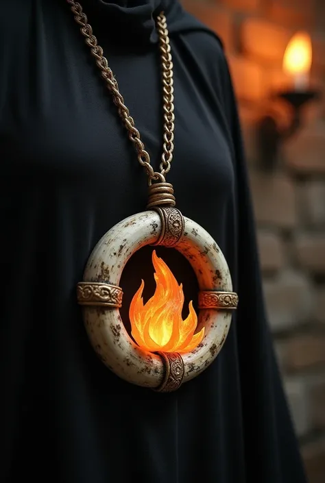 Medieval round fire flame symbol necklace made of bone 