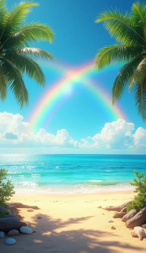 sea、 Beach 、rainbow、blue sky