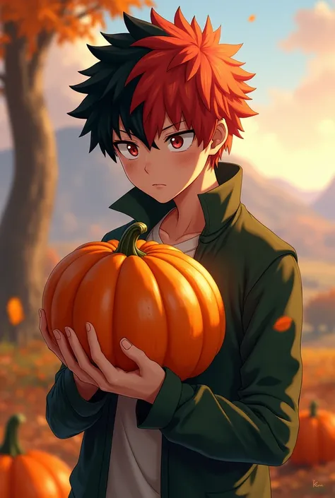 Todoroki from Boku no hero eating pumpkin 