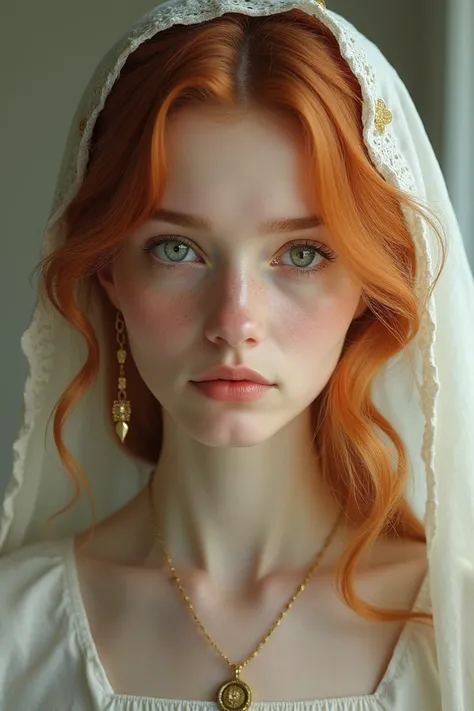 Russian Orthodox Young woman, pale, green eyes and light red hair