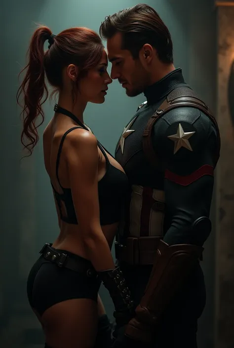 Naked black widow giving her ass to Captain America 