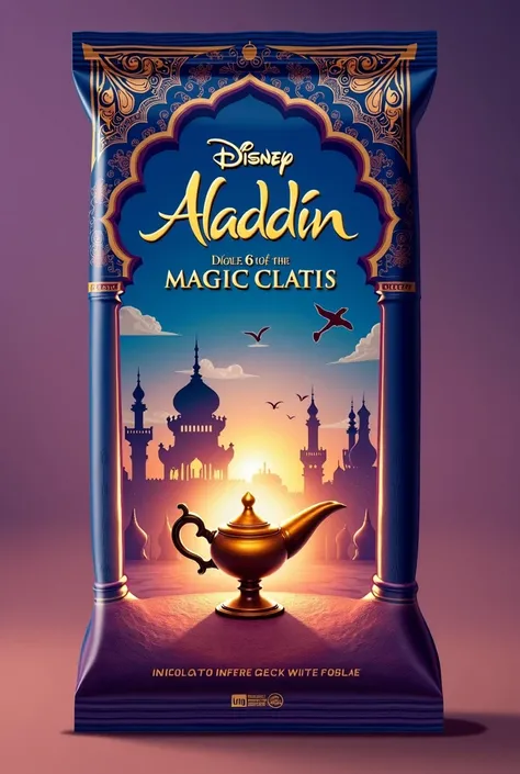 Create a chocolate candy packaging with the Aladdin and lamp theme