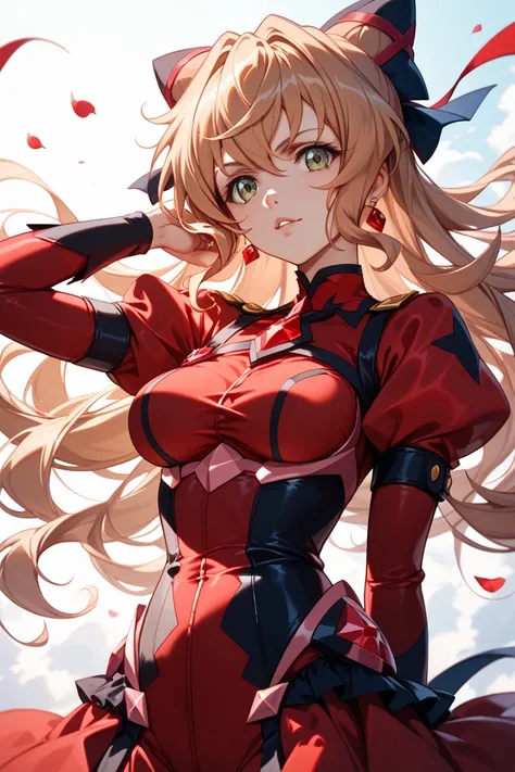 {{yukine chris, senki zesshou symphogear}}, very aesthetic, best quality, intricate, overall detail, 1 girl, red battle uniform,