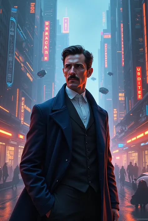 Nikola Tesla as a scientist in a sci-fi world 