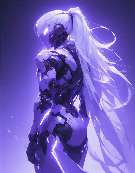 a full view of a purple and black robot with a long hair, official overwatch game art, echo from overwatch, overwatch splash art, from overwatch, overwatch style, screenshot from overwatch, moira from overwatch, overwatch fanart, overwatch character, overw...