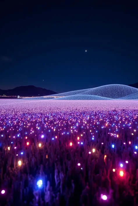 Beautiful led lights decoration in a field at night