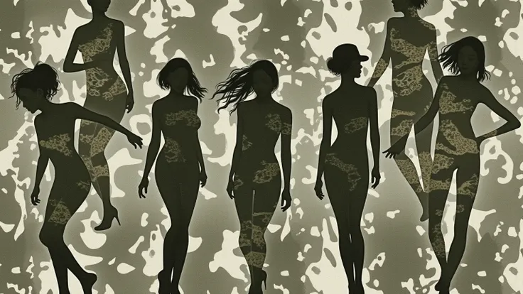 A camouflage pattern of female silhouettes