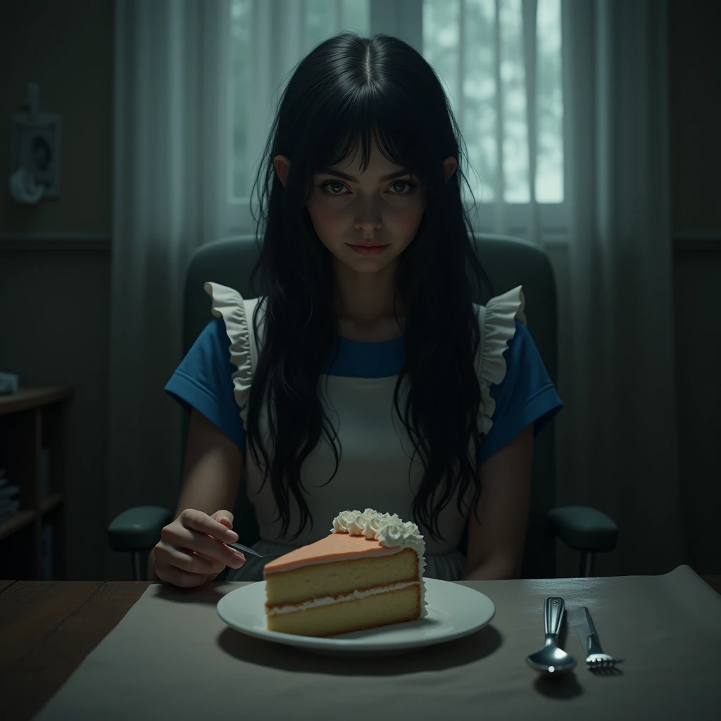 Black-haired Alice in Wonderland, Eating cake at the hospice 