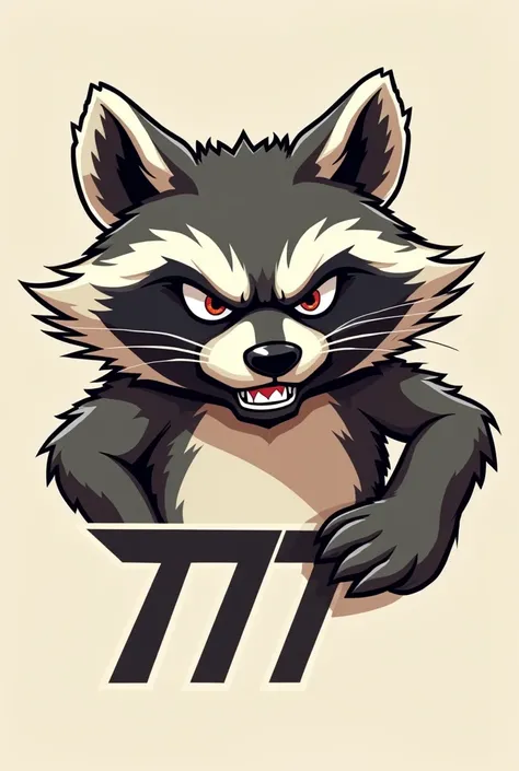 Animated round raccoon profile picture ,  that the raccoon is aggressive and that below him he wears 777 Humble