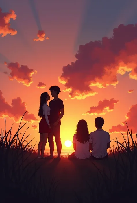 No make couples black in sunset standing and one in sitting 