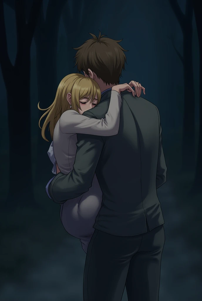  he took me in his arms ,  cradling me on his chest .  burying my head in his neck as he carried me through the dark night,  I looked to the side sleepily , My blonde hair 