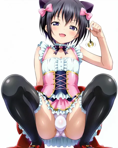 score_9, score_8_up, score_7_up, 1girl, solo, seduce,seductive, looking_down ,kawaii waifu, no breasts (flat chest), thighhighs,
sleeveless, white background, she is holding a pendulum in one hand (hypnotist holding a pendulum), ((holding pendulum)), holdi...