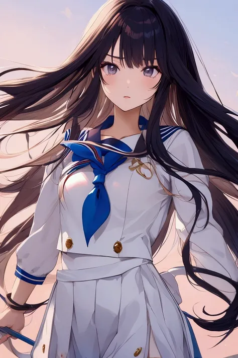  like an idol , long hair , straight hair , Round face , bust up ,  sailor suit  ,  as pictured  ,  High School