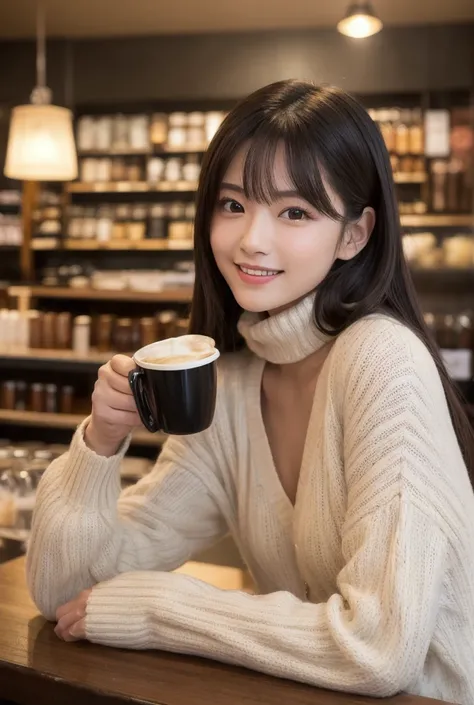  Inhaling Eyes , cute double ,  Mysterious Woman Drinking Coffee at a Cafe , Cafe latte, A floral and gentle perfume, small animals, Inward-curling long hair, Discerning Bangs , Freshly washed hair , First Date, Talented , Kind personality,  Extremely Deta...