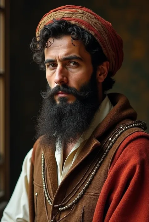  Based on y-dna E-M81 — probably linked to E-M183.  Coming from North Africa ,  generate for me a realistic image ,  of a Serphadite Jewish man , of Maghreb origin , tailor ,  in the period of the year 1500 to 1600 .  Based on the surname Sabbah .