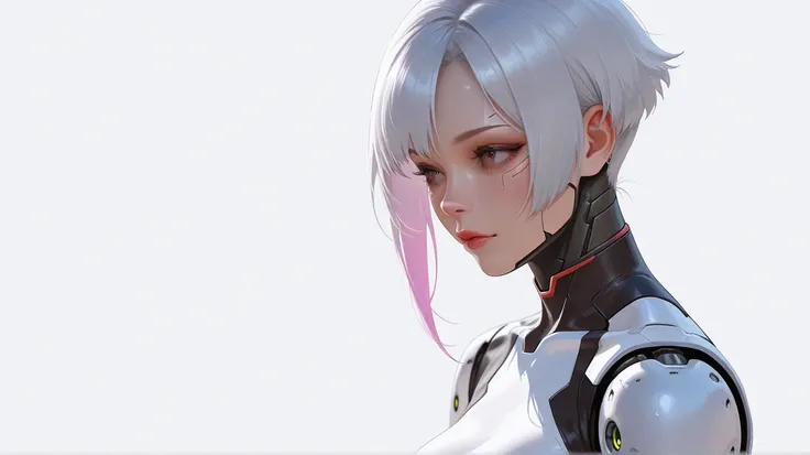 Imagine a cyborg samurai girl, cyberpunk, 8k, white background, full detail, realistic.